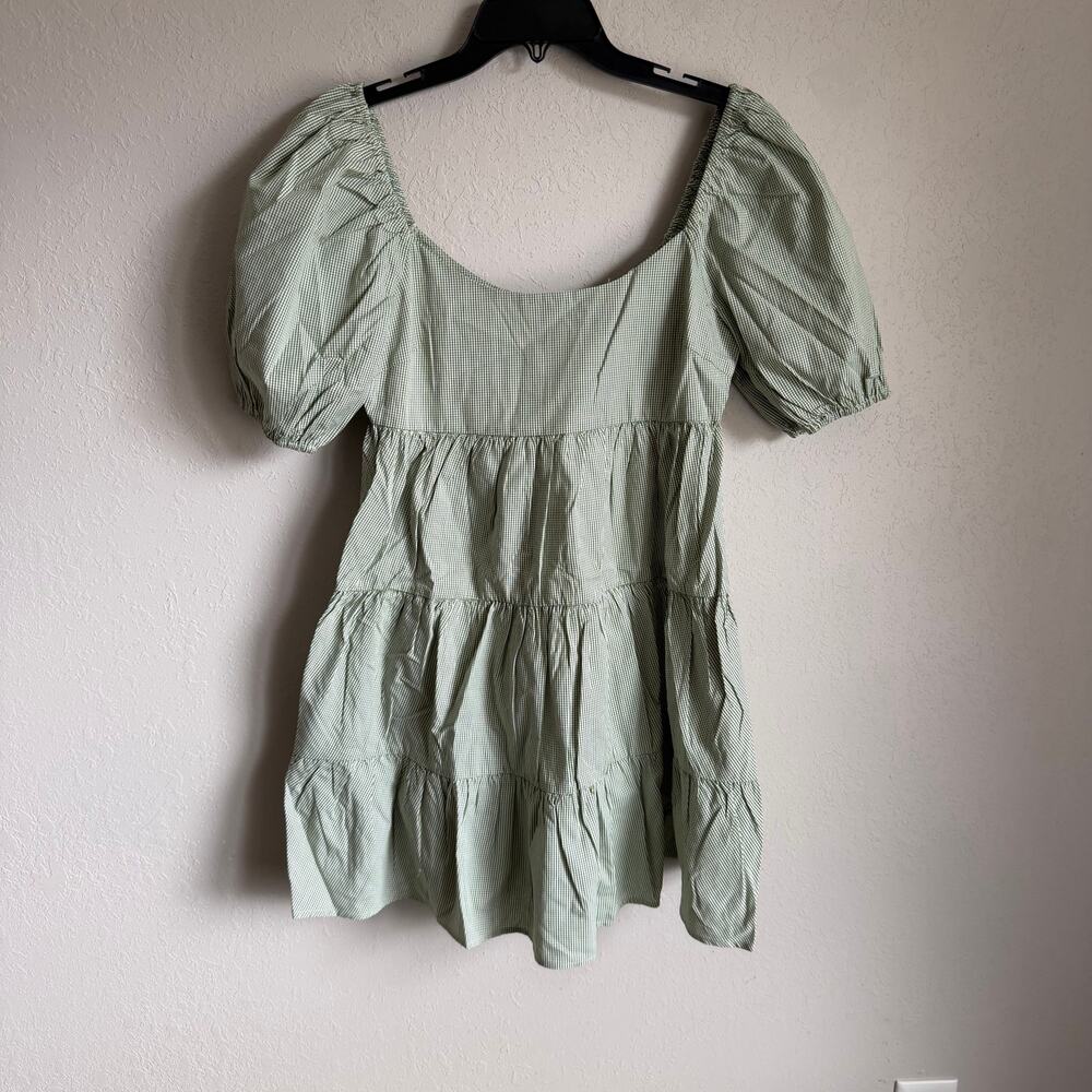 NWT NIA Silvana Green White Gingham Tiered Babydoll Dress Womens S Cottagecore